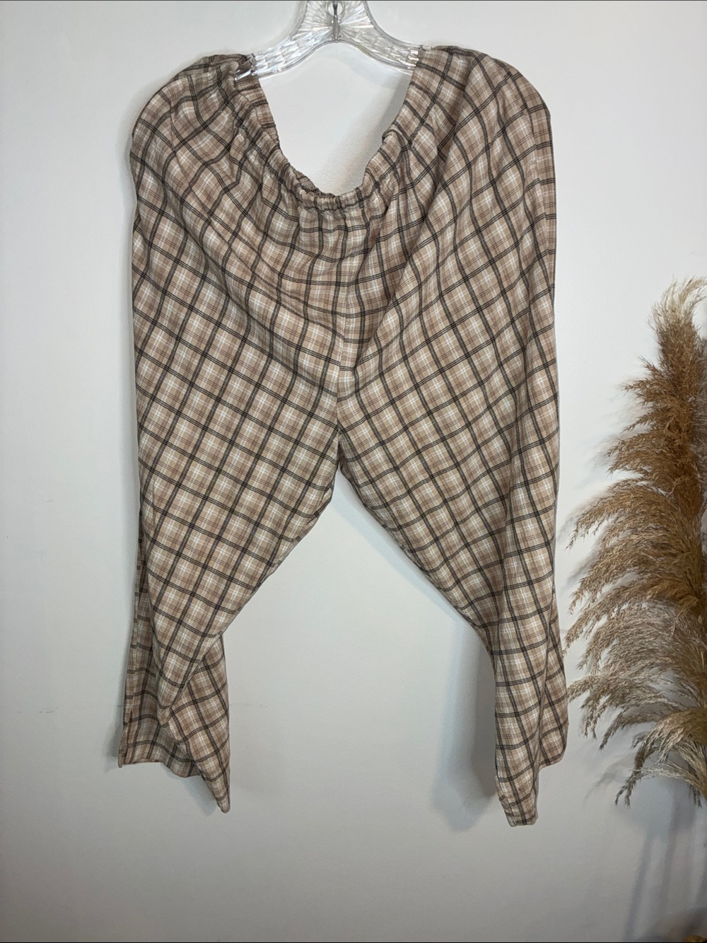 Men's Casual Plaid Elastic-Waist Pants - Beige Brown